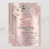 Rose Glitzer Tropfen Rose Gold 35. Geburtstag Einladung (Vorne/Hinten)