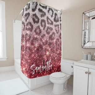Rose Glitzer und Leopard Print Duschvorhang