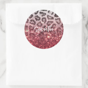 Rose Glitzer und Leopard Print Runder Aufkleber