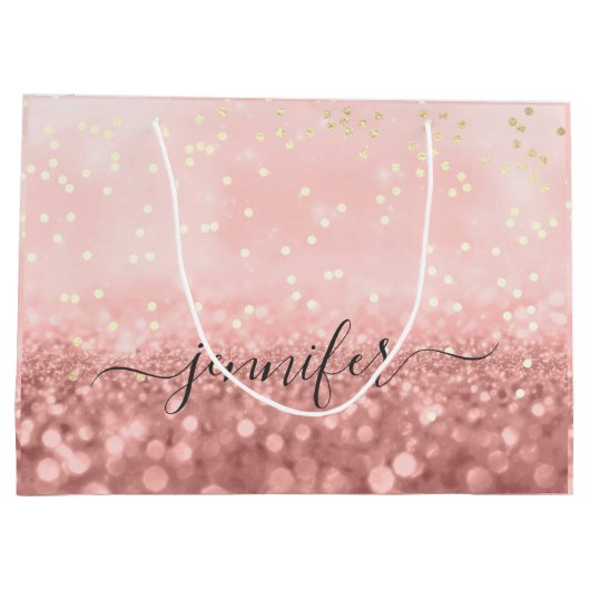 Rose Glitzer Wedding Bridal Gold Confetti Grosses  Große Geschenktüte (Rückseite)