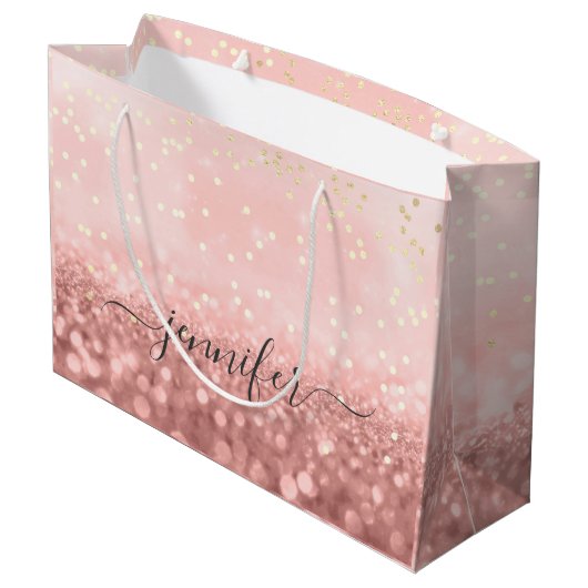 Rose Glitzer Wedding Bridal Gold Confetti Grosses  Große Geschenktüte (Rückseite Schrägansicht)