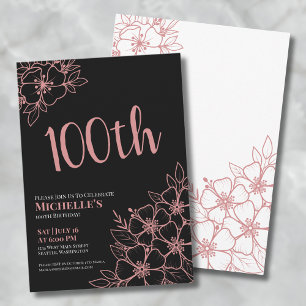Rose Gold 100. Geburtstagsfeier Einladung