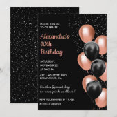 Rose gold 10. Geburtstagsfeier Einladung Balloon B (Vorne/Hinten)