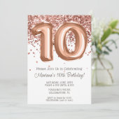 Rose Gold 10. Geburtstagsparty Einladung (Stehend Vorderseite)