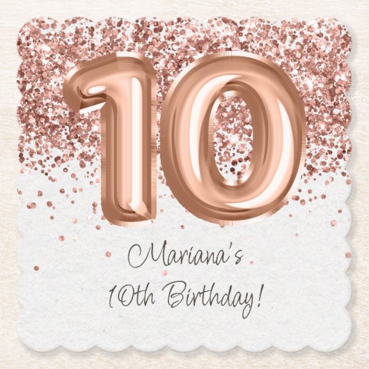 Rose Gold 10. Geburtstagsparty Untersetzer (Vorderseite)