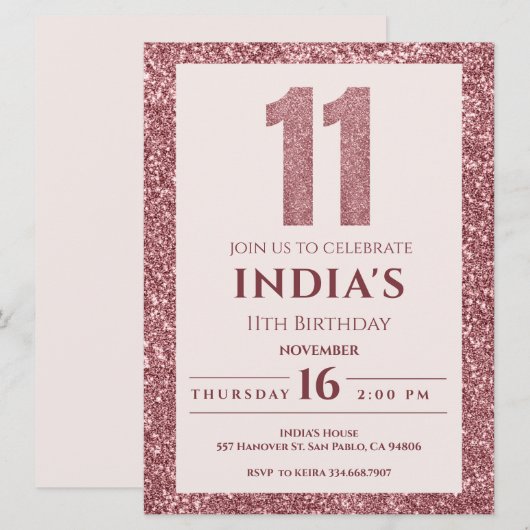 Rose Gold 11. Einladung (Vorne/Hinten)