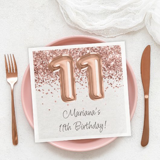 Rose Gold 11. Geburtstagsfeier Serviette