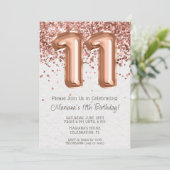 Rose Gold 11. Geburtstagsparty Einladung (Stehend Vorderseite)
