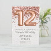 Rose Gold 12. Geburtstagsparty Einladung (Stehend Vorderseite)