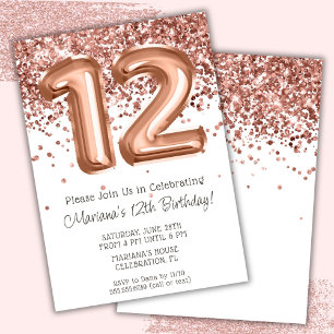 Rose Gold 12. Geburtstagsparty Einladung