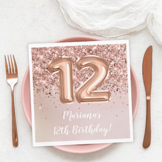 Rose Gold 12. Geburtstagsparty Serviette
