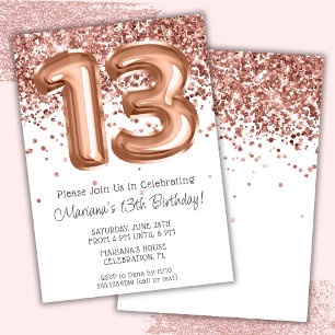 Rose Gold 13. Geburtstagsparty Einladung