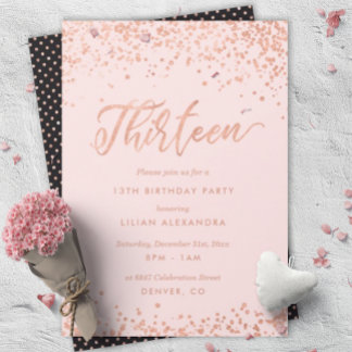 Rose Gold 13. Geburtstagsparty Einladung Imitate F