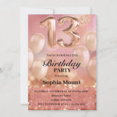 Rose Gold 13. Geburtstagsparty Rosa Einladungen (Vorderseite)