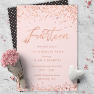 Rose Gold 14. Geburtstagsparty Einladung Imitate F