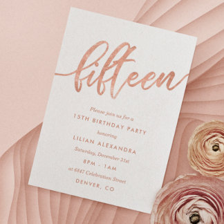Rose Gold 15. Geburtstag Einladung | Imitate Foil
