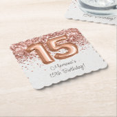 Rose Gold 15. Geburtstagsfeier Untersetzer (angewinkelt)