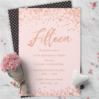 Rose Gold 15. Geburtstagsparty Einladung Imitate F