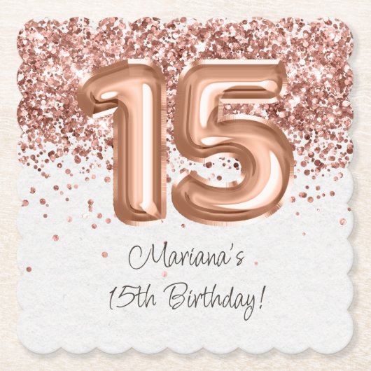 Rose Gold 15. Geburtstagsparty Untersetzer (Vorderseite)