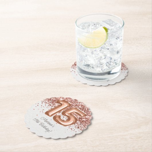 Rose Gold 15. Geburtstagsparty Untersetzer (Vor Ort)
