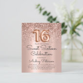 Rose Gold 16 . Geburtstag Einladung (Stehend Vorderseite)