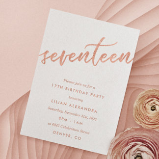 Rose Gold 17. Geburtstagsparty Einladung Imitate F