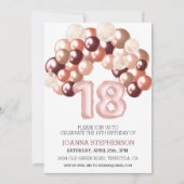 Rose Gold 18. 18. Balloon Arch Number Einladung (Vorderseite)