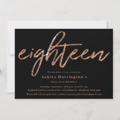 Rose Gold 18. Geburtstag Einladung mit Glitzer (Vorderseite)