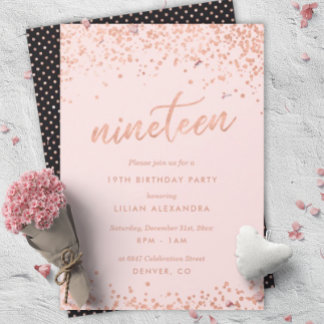 Rose Gold 19. Geburtstag Einladung | Imitate Foil