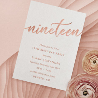 Rose Gold 19. Geburtstagsparty Einladung Imitate F