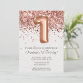 Rose Gold 1. Geburtstagsfeier Party Einladung (Stehend Vorderseite)
