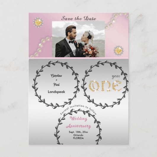 Rose Gold & 1 Gold Jubiläum Save the Date Postkarte (Vorderseite)