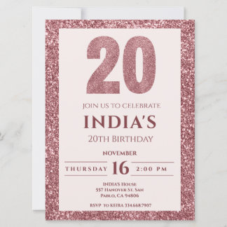 Rose Gold 20. Geburtstag Einladung
