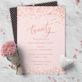 Rose Gold 20. Geburtstag Einladung | Imitate Foil