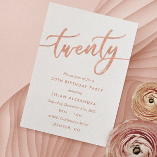 Rose Gold 20. Geburtstagsparty Einladung Imitate F