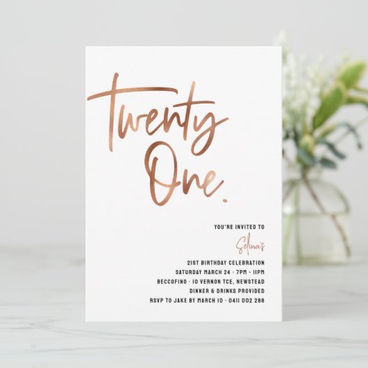 Rose Gold 21. Einladung, 21. weibliche Einladung (Stehend Vorderseite)