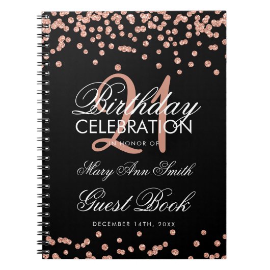 Rose Gold 21. Geburtstag Gästebuch Confetti Black Notizblock (Vorderseite)