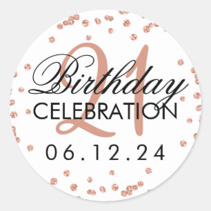 Rose Gold 21. Geburtstag Imitate Glitzer Confetti Runder Aufkleber