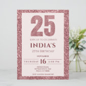 Rose Gold 25. Geburtstag Einladung (Stehend Vorderseite)