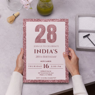 Rose Gold 28. Geburtstag Einladung