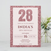 Rose Gold 28. Geburtstag Einladung (Stehend Vorderseite)