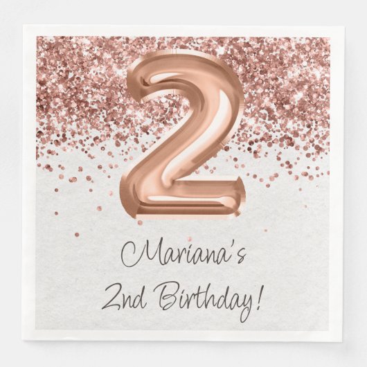 Rose Gold 2. Geburtstag Party Serviette (Vorderseite)