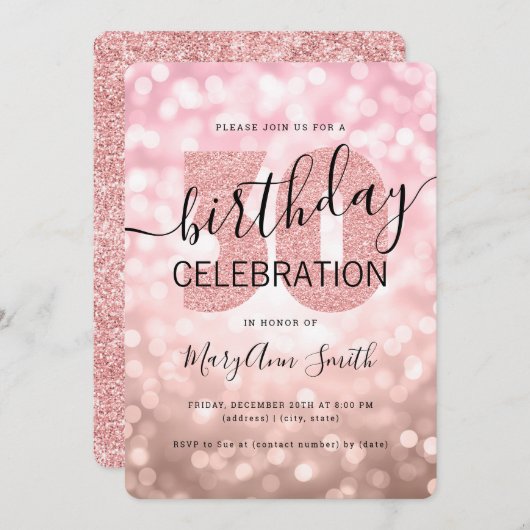 Rose Gold 30. Geburtstag Glitzer Lights Einladung (Vorne/Hinten)