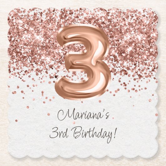 Rose Gold 3. Geburtstag Party Untersetzer (Vorderseite)