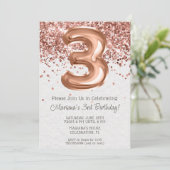 Rose Gold 3. Geburtstagsfeier Party Einladung (Stehend Vorderseite)
