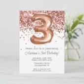 Rose Gold 3. Geburtstagsfeier Party Einladung (Stehend Vorderseite)