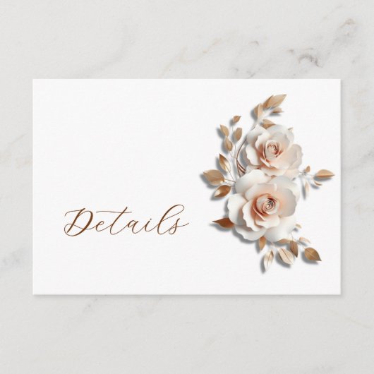 Rose Gold 3D Floral Wedding Details Begleitkarte (Vorderseite)