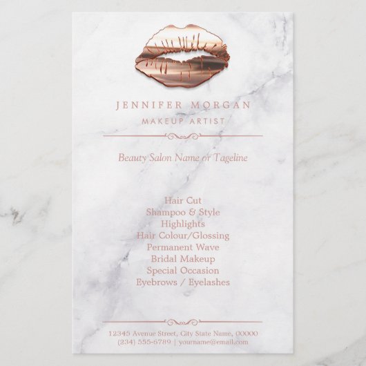 Rose Gold 3D Lippen Marbella Textur Schönheitssalo Flyer (Vorne)