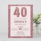 Rose Gold 40. Geburtstag Einladung (Stehend Vorderseite)