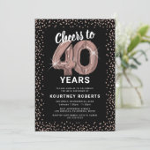 Rose Gold 40. Geburtstag Einladung (Stehend Vorderseite)
